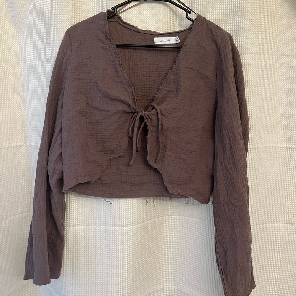 Brown Glasson tie top - women’s size 14